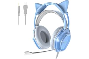 WANTEK Wantak Auricolari Gaming con Microfono – Cuffie a Forma di Orecchie di Gatto (Cavo 3.5mm/USB) – Per PC/PS5/Xbox – Cancellazione del Rumore, Audio HiFi 20-20.000Hz – Leggeri e Comodi per Ragazze (Blu)