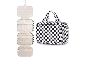 Narwey Kosmetyczka damska do zawieszenia, duża kosmetyczka, organizer na kosmetyki, dla kobiet i dziewcząt, Czarna szachownica (M), M