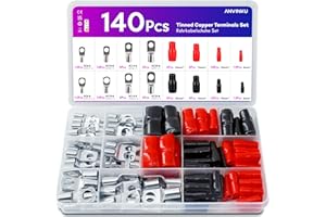 ANVINKU 140 Pcs Battery Terminal Connectors Set, 70 Pcs Battery Terminals + 70 Pcs Insulating Covers, Battery Cable Connector, Heavy Duty Copper Crimp Connectors, SC Cable Lugs for Boat & Car