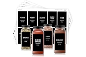 V2CROFT Spice Jar Labels,140 pcs Minimalist Preprinted Black Sticker White Text, Farmhouse Modern Waterproof Label Organization for Glass Bottles Containers, Herb Seasoning, Kitchen Pantry