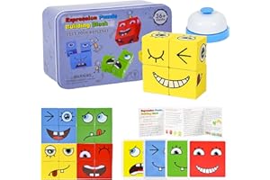 Elezeal Matching Puzzle Game Expressions, Face Changing Thinking Training Wooden Building Cube, Expression Wooden Cube Puzzle for Children,Great Party Game for Kids & Adults