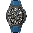 Bulova Men's Maquina Sport Black Ion-Plated Stainless Steel Case, 6-Hand Chronograph Quartz Watch with Matte Black Silicone Strap, Sapphire Crystal