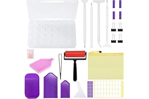 MOONSING Diamond Painting Accessoires, Outils de Peinture Diamant 5D Kit avec Sacs et Boîte de Rangement, Stylo, Colle, Plateau, Pincettes, Étiquettes et Rouleau pour DIY Artisanal, 52 Pièces