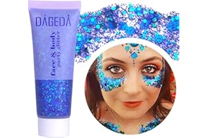 Prreal Body Glitter Gel 50ml, Face Glitters Body Gel Sequins Shimmer Liquid Eyeshadow, Chunky Glitter for Face Hair Nails, Holographic Cosmetic Laser Powder Festival Glitter Makeup(01 Blue)