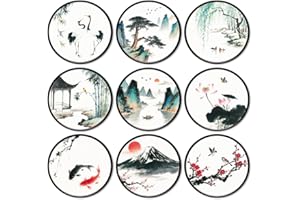 ANATTASOUL 9Pcs Pintura a Tinta Posavasos Madera, Posavasos De Madera, Reutilizables, Redondos, Drink Coasters, Taza para Café, Bar, Cocina, Restaurante