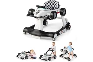LIFEZEAL Andador para bebés, 6-18 meses, baby walker plegable con ruedas silenciosas, caminante con Empuje Regulable en Altura, coche de aprendizaje móvil con música y luz (blanco)