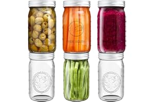 Tebery 6 Pack 32oz Clear Glass Jars, 1L Mason Jars Wide Mouth Preserving Jars Canning Glass Jars with Lids for Drinking, Meal, Overnight Oats