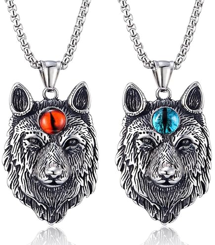 MOPZIJA Collier Viking Homme - Pendentif Tête De Loup Acier Inoxydable Avec Chaîne, Bijou Protection Amulette