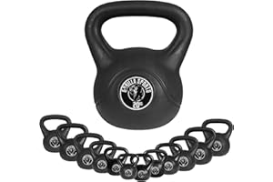 GORILLA SPORTS® Kettlebell - Poids de 2 à 20 kg, Individuel/Ensemble, avec Poignée, Plastique, Avec/Sans Support, Noir - Haltère à Boule, Bouilloire de Poids, Musculation, Entraînement, pour Fitness