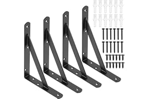 BJBJJIU 4 Pcs Soporte Estanteria Pared Negros, Estante Soportes Estanterias Pared, Escuadras para Estanterias Triangulares, Escuadras Metalicas para Estantes, Negro/200x150x25 mm (200x150x25x3mm/negro)