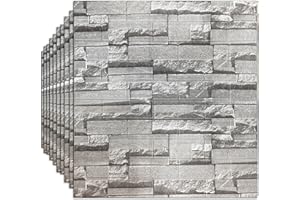 TRAFAGALA 10 Stück 3D Wandpaneele Selbstklebend Ziegel Tapeten Steinoptik 35x 38 cm Steintapete Wandaufkleber Wasserdicht Wandtapete Klebetapete für Küche Schlafzimmer Badezimmer Wohnzimmer grau Option 3