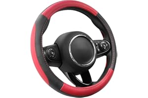 COFIT Anti-Rutsch Lenkradhülle Lenkrad Abdeckung Atmungsaktiv Lenkradbezug aus Mikrofaser Leder S 35.5-36cm Rot and Schwarz
