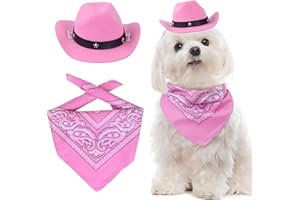Ling & Bai 2Pcs Dog Cowboy Hat Costume Pet Cap and Bandana Scarf Cosplay West Decoration Accessories for Party Halloween Festival (Pink)