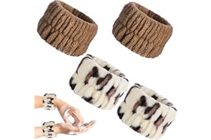 Abeillo 4 Stück Handgelenk Spa Waschband Mikrofaser Gesichtswasch Armbänder Korallen Saugfähiges Armband zum Waschen, Handgelenktücher für Waschen Gesicht und Dusche(Braun+Weiß1)