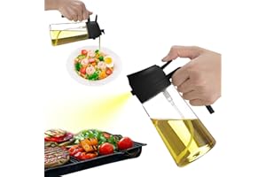 NEWVENPER 2 in 1 Ölspender und Ölsprüher, Küchenhelfer, Olivenöl Spenderflasche mit Tropffreiem Auslauf, Sprühflasche für Salate Fritteuse Braten Grillen Schwarz 470ML