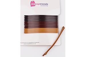 Mytoptrendz® 12 pcs- Extra Long Jumbo Wide Bobby Pins Flat Curve Shape for Thick Hair Stronger Grip Women and Girls, Sturdy Strong Hold Hair Slides Styling Accessories (Mix Brown Tone -80mm)