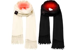 SINTEGE 2 Pcs Écharpe Chauffante pour Femmes Hommes Foulard Chauffante USB Écharpe Électrique Douce Chaude Écharpe de Cou Chauffant Rechargeable pour Hiver, Kaki Clair, Noir