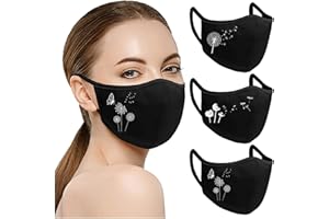riou 3 Stück Damen Mundschutz Waschbar Baumwolle mit Motiv Atmungsaktiv Mund und Nasenschutz Stoff Multifunktionstuch