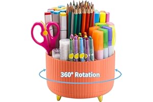 Marbrasse Organizer Scrivania, Portapenne Girevole 360 Gradi, Porta Penne per Scrivania con Organizzatore Matite a 5 Scomparti, Portapenne per Ufficio, Casa (Arancione)