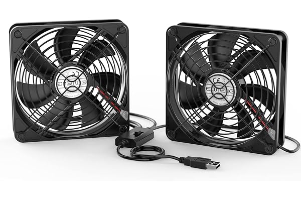 ELUTENG Ventilateur USB pour PC 140 mm avec 3 vitesses réglables, double USB 5 V 1500 tr/min avec grille en métal noir pour PC/ordinateur portable/TV Box/armoire AV/PS4/routeur