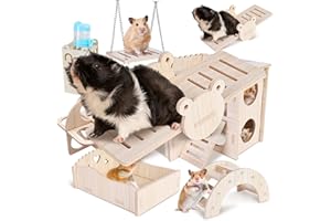 SUNOYA 8 giocattoli fai da te per criceti in legno, giocattoli per criceti in legno, giocattoli da masticare in legno, con fontana, criceto, casa in legno, porcellini d'india, giocattolo per cetrioli nani