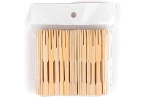Antetok Lot de 500 fourchettes à cocktail à deux dents - Couverts jetables en Bambou - Pour apéritif - Fourchette à cocktail - Brochettes de nourriture