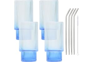 SMITHS MASON JARS Smith's Mason Jars 4-pc Tall Collins Vintage Style Glasses with Metal Straws Set - Bicchiere ideale per vin brulè, Cranberry Punch, succhi di frutta - Blu