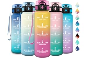 KOLLYKOLLA Gourde Sport 1L, Gourde avec Filtre, sans BPA, Bouteille d'eau de Motivation avec Marqueur de Temps, Étanche et Réutilisable, Bouteille Réutilisable pour l'école, Sport, Bureau, Yoga, Camping