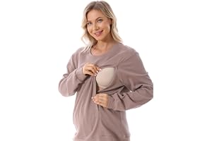 FEOYA Sweatshirt för gravida kvinnor, långärmad amningströja, sweatshirt, amningstopp, mammamode, varm tröja för amning