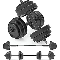 FlexWave 40LB Adjustable Dumbbell Set, With Sand-Filled Plates (4 X 7.5 Lbs & 4 X 2.5 Lbs), 1-Inch Standard Bars With Spin-Lock Collars, Vinyl