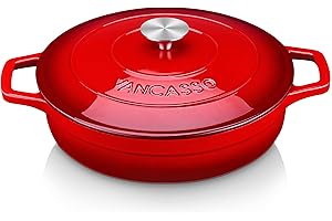 vancasso Casseruola rotonda rossa, casseruola in ghisa smaltata, 3 litri pentola con coperchio, olandese oven adatta a tutte le fonti di calore, per la casa, ristorante, hotel, 28 x 7 cm
