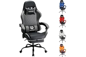 play haha Gaming Chair Ergonomic Reclining Seat With Footrest Adjustable Headrest And Lumbar Cushion High Back Support Padded Armrests Faux Leather Finish,Desk Chair