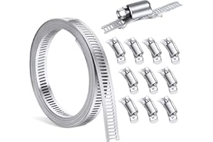 Jayzuum Hose Clamps Stainless Steel DIY Clamps Hose Clamps Pipe Hose, 3 m Adjustable Band with 10 Pieces Attachment for Tank/Home Gas Pipe/Water Pipe/Cooler/Large Pipe (3 m + 10 Pieces)