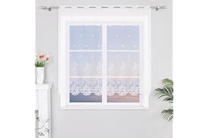 HeichkelL Zazdrostka, woalowa, krótka, z haftem, z otworem na karnisz, do kuchni, na drzwi, do korytarza, kremowa, 1 sztuka, wys. 150 x 150 cm