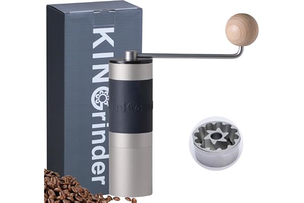 【Silver】KINGrinder K2 manuell kaffekvarn rak vev rostfri malskiva | Kompatibel med malningsinställningar för bryggmetoder som pour-over och espresso