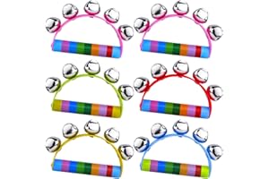 MIAHART 6 Pieces Christmas Hand Jingle Bells Wooden Hand Sleigh Bells Jingle Shaker Bells Handhold Bell Rattles Musical Bell Instruments for Kids Handheld Bells Holiday Christmas Décor