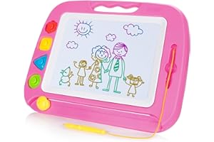 SGILE Large Magnetic Drawing Board - 4 Colors 42×33cm Doodle Pad with 4 Stamps for Toddlers, Learning Toy Gift Magna Doodle Board Etch Sketch Toys for Boys Girls Kids Age 2 3 4, Pink