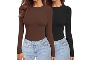Ekouaer Womens 2 Pack Long Sleeve Tops Crew Neck Thermal Shirts Winter Stretch Fitted Underscrubs Layer Tee XS-XXL