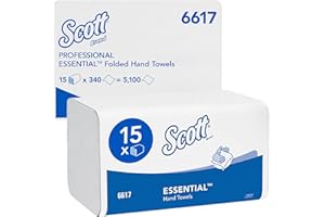 Scott® Essential™ Serviettes pour les mains 6617, pliées en V avec la technologie Airflex™ , certifiées FSC® et Écolabel, 15 paquets de 340 feuilles (5 100 feuilles au Total).