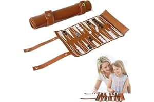 FICOFISE Backgammon Reiseset zum Aufrollen – Backgammon Reise Klassisch inkl. Zubehör, Tragbares Brettspiel für Familie und Reise, Spielfeldmaß:35,5x25,2 cm (Braun)