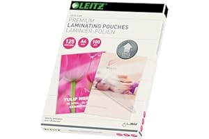 Leitz 74810000 Pochettes de plastification, Matériau Épais de 125 Microns (Transparent, Brillant, A4) - Pack de 100