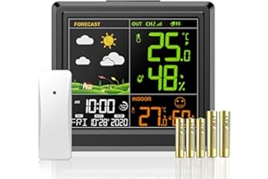 SENTICUM Wetterstation Funk mit Außensensor | Innen und Außen Thermometer | Hygrometer | Farbdisplay | Wettervorhersage | 3 Einstellbare Helligkeit | Batteriebetrieb und Netzbetrieb | zum Stellen/Hängen