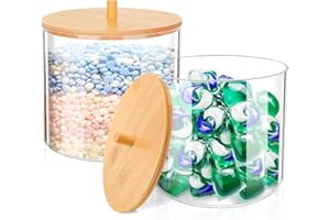 TCJJ 2PCS Laundry Detergent Storage,High-Capacity Plastic Washing Powder Storage,Bathroom Laundry Pod Storage Container With Bamboo Lid,Perfect for Washing Pods,Bath Bombs,Scent Booster