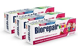 Biorepair Bimbi, Dentifricio Protezione Carie, Bambini 0-6 Anni, Con Estratto di Fragola, Con MicroRepair, Clinicamente Testato, Senza Fluoro e Coloranti, 3x50ml