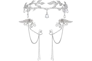 JeweBella kolczyki jedenaście tiara dla kobiet srebrne spinki do uszu nieprzekłute liść Tiara elf korona kolczyki klipsy zespół na Halloween Cosplay ślub