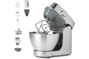 Kenwood Prospero+ KHC29A.O0SI Robot da Cucina, Ciotola in Acciaio Inox da 4,3 L, Incluso Set Accessori 10 Pezzi con 3 Ganci e Fruste, Frullatore Vetro, Food Processor 3 Dischi, Spremiagrumi e Bilancia