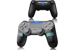 RUIZHI Controller LED per PS4 - Design a Tre Strisce, Controller Wireless per Playstation 4 compatibile con PS4/Pro/Slim/PC, con Batteria da 1000 mAh, Cavo Micro USB, 1 Pezzo, Nero
