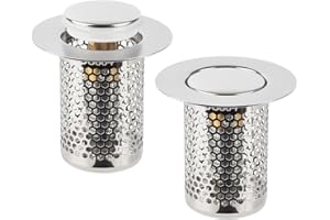 Daletu 2 Pezzi Filtro Lavandino Cucina, 33 × 50 mm Raccogli Capelli Doccia, Acciaio Inossidabile Filtro Scarico Lavandino per Bagno, Vasca da Bagno e Lavabo Prevengono L'Intasamento