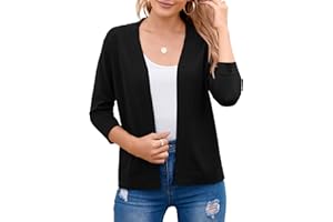 TASAMO Women's Elegant Cropped Cardigan 3/4 Sleeve Open Front Shrugs Sweater