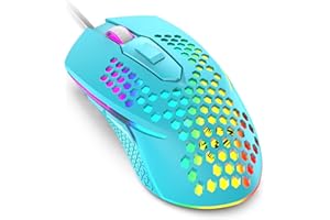 URCHOICELTD Wired USB Gaming Mouse 65G Honeycomb Shell Mini Ultra-Lightweight Gaming Mice 3200DPI 6 Button 7 Colors Chroma Breathing LED Backlight Gaming Mice Compatible with PC/Mac Office and Games-Blue